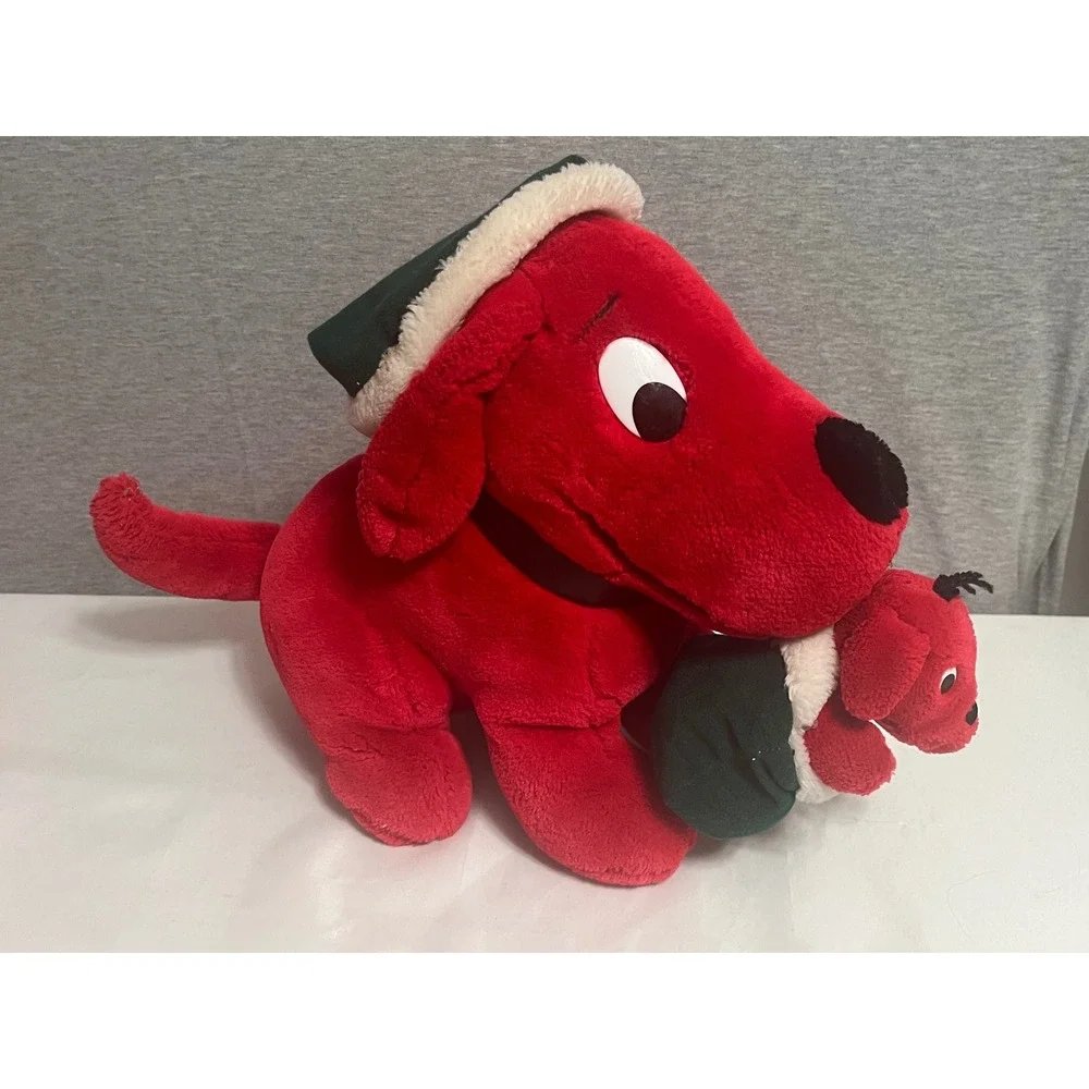 Vintage 1992 Dakin Clifford the Big Red Dog Christmas Plush Toy with Puppy 11